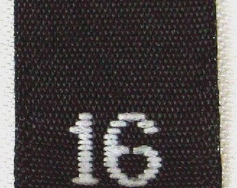 500 etiquetas tejidas negras para ropa, etiquetas de tallas (tallas 16 a 16)