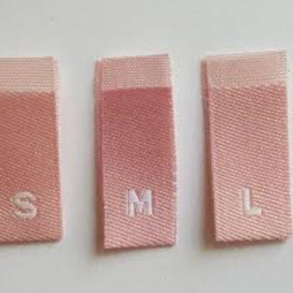 Mixed Lot of 100 pcs LIGHT PINK  Woven Clothing Sewing Labels, Size Tags - xs s m l xl (20 pcs each size)