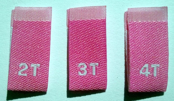 500 pcs LIGHT PINK WOVEN TODDLER CLOTHING LABELS 4T 2T 3T SIZE TAGS