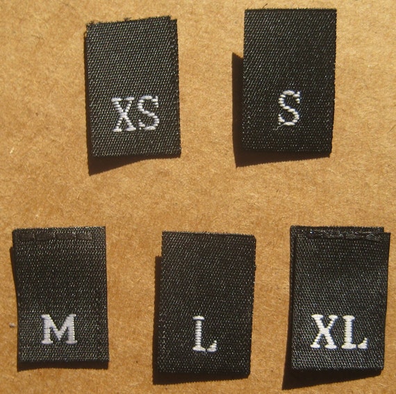 Mixed Lot of 500 Pcs BLACK Woven Clothing Labels, Size Tags XS