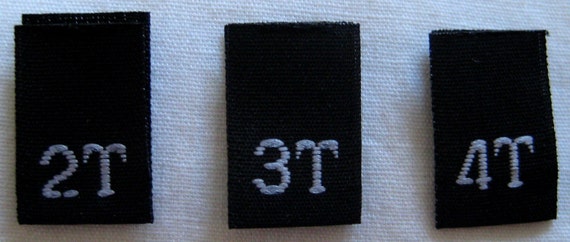 SIZE TAGS XS S M L XL 50 PCS WOVEN CLOTHING LABELS BLACK 10pcs each size
