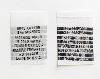 Sew-On Fabric Content Labels - 95/5 Cotton/Spandex Blend - Care Instruction Labels Machine Wash Cold Wash/Tumble Dry - 100pcs