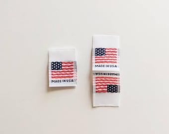 American Flag Clothing Labels: Red White & Blue, Made in USA, 100 pcs