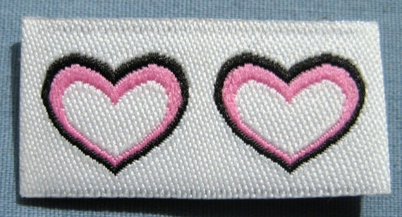 50 Pcs Woven Clothing Sewing Labels Love Heart Tags - Double Pink