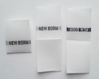 100pcs White Woven Folded Sewing Clothing Labels, New Born - NB