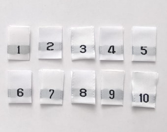 100pcs White Woven Sewing Clothing Labels, Size Tags - 1,2,3,4,5,6,7,8,9,10 (You Choose Size)