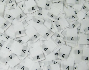 White Woven Sewing Folded Clothing Label Size Tags - Size 4 - Four (50pcs-1000pcs)