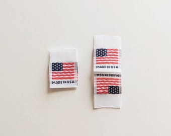 500 pcs Folded Double Sided White American Flag - Red White & Blue Woven Clothing Sewing Hem Labels Made in USA