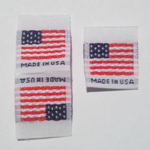 100 pcs Folded Double Sided White American Flag Woven Apparel Clothing Mask Garment Sewing Label - Red White & Blue Made in USA