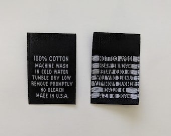 100pcs Black Woven Apparel Clothing Garment Washing Care Label Instruction Sewing Tag - 100% Cotton Cold