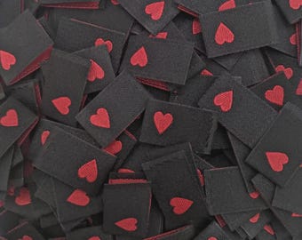 500pcs Woven Clothing Sewing Labels Double Sided Mask Hem Love Tags - Red Love Heart