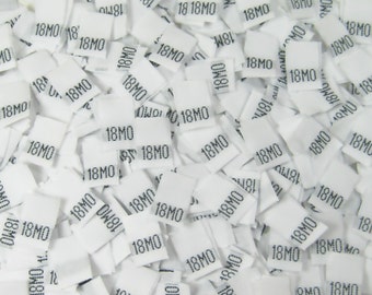 250 pcs White Woven Sew Clothing Labels, Toddler Size Tags -  Size 18MO - 18 Month