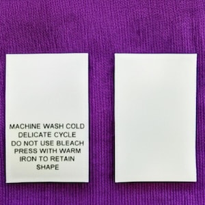 50 pcs White Printed Satin Clothing Labels, Care Label - Machine Wash Cold