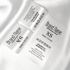 100pcs Personalized Professional Printed Satin Clothing Garment Washing Care Label Tags- Black Ink on White Satin (Made In Los Angeles CA)