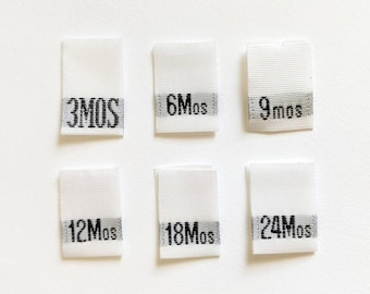 120pcs White Infant Clothing Sewing Apparel Garment Label Woven Tags Months - 3M, 6M, 9M, 12M, 18M, 24M (20pcs each size)