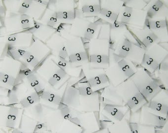 White Woven Sewing Folded Clothing Label Size Tags - Size 3 - Three (50pcs-1000pcs)