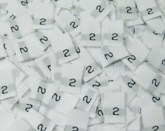 White Woven Sewing Folded Clothing Label Size Tags - Size 2 - Two (50pcs-1000pcs)