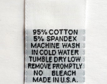 100 pcs White Woven Sewing Garment Clothing Label Tags, Care Label - 95/5% Cotton/Spandex