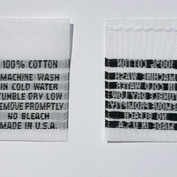 100 pcs White Woven Apparel Clothing Garment Washing Care Label Instruction Sewing Tag - 100% Cotton