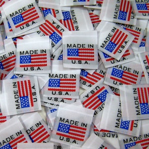 100 pcs White American Flag - Made in USA, Red White & Blue Woven Clothing Sewing Garment Apparel Country Origin Labels