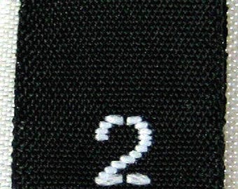 50 etiquetas tejidas negras para ropa, etiquetas de talla - Talla 2 - Dos