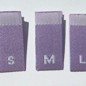 Mixed Lot of 100 pcs PURPLE Woven Clothing Sewing Garment Labels, Size Tags - xs s m l xl (20 pcs each size)