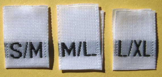 Mixed Lot of 500 Pcs White Woven Women Clothing Labels, Size Tags S/M, M/L,  L/XL 166 Pcs Each Size 