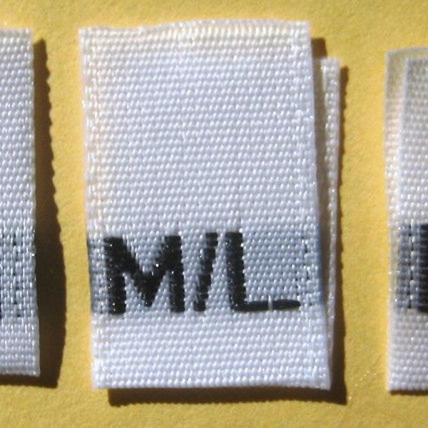 Mixed Lot of 50 pcs White Woven Clothing Labels, Size Tags - S/M, M/L, L/XL - 16 pcs each size