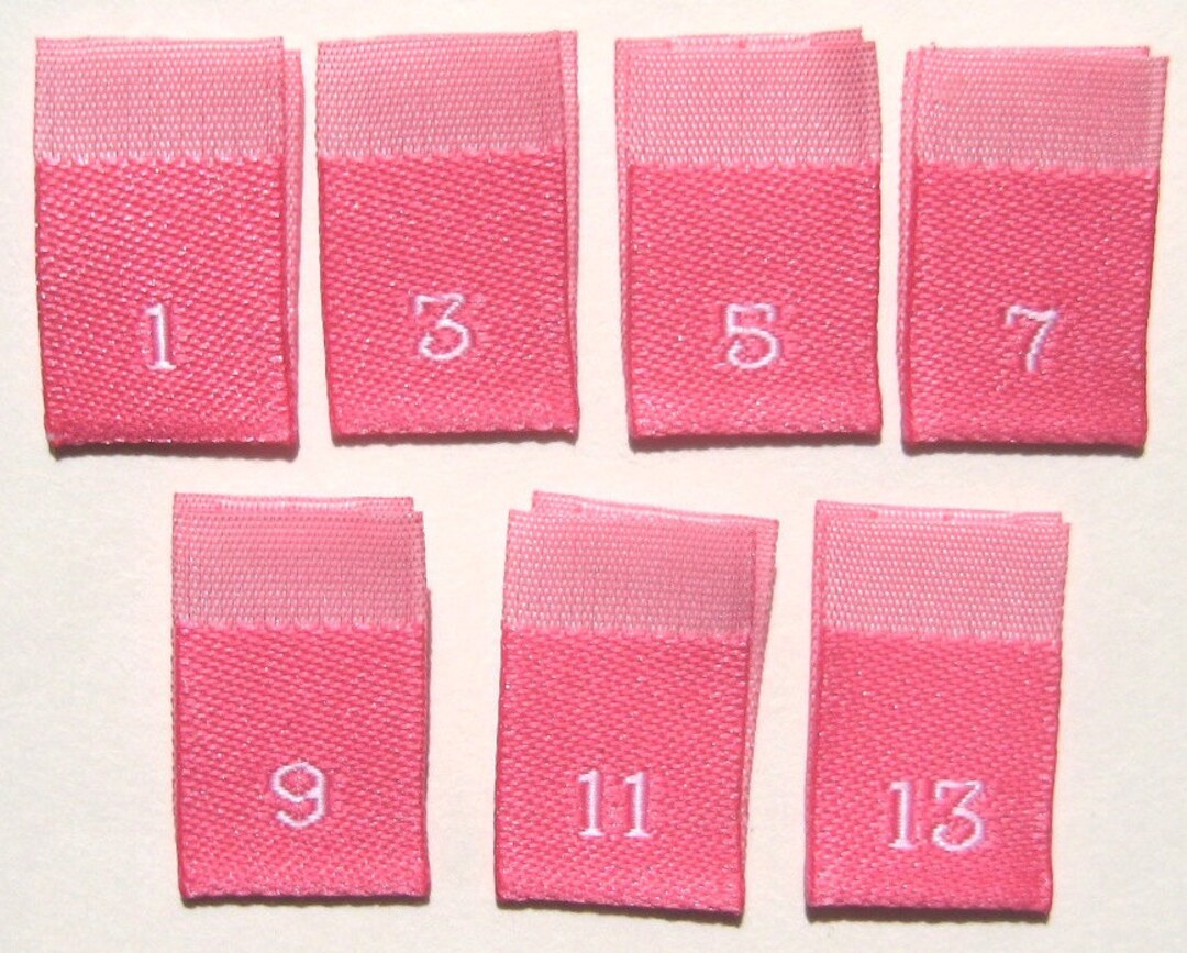 Pink Number Labels Mixed Lot of 100 Pcs HOT PINK Woven Clothing Sewing Labels, Number Size ...