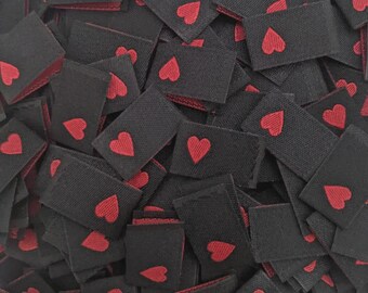 250pcs Woven Clothing Sewing Labels Double Sided Mask Hem Love Tags - Red Love Heart