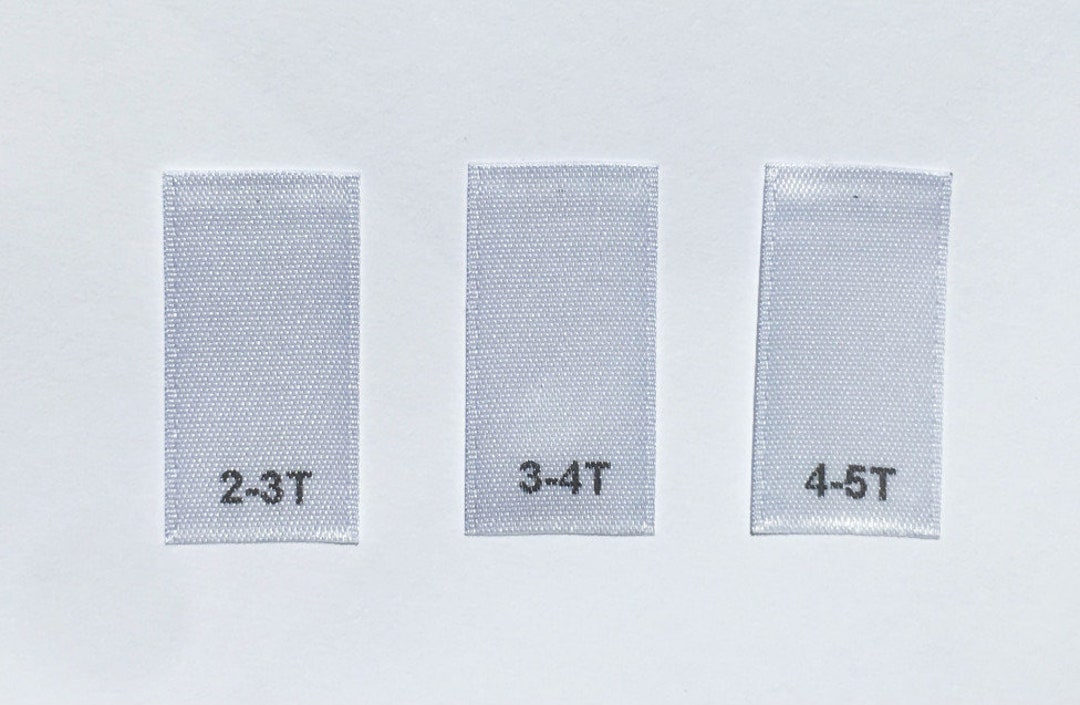 Mixed Lot of 100 Pcs White Satin Printed Clothing Label Size Tags 2T/3T