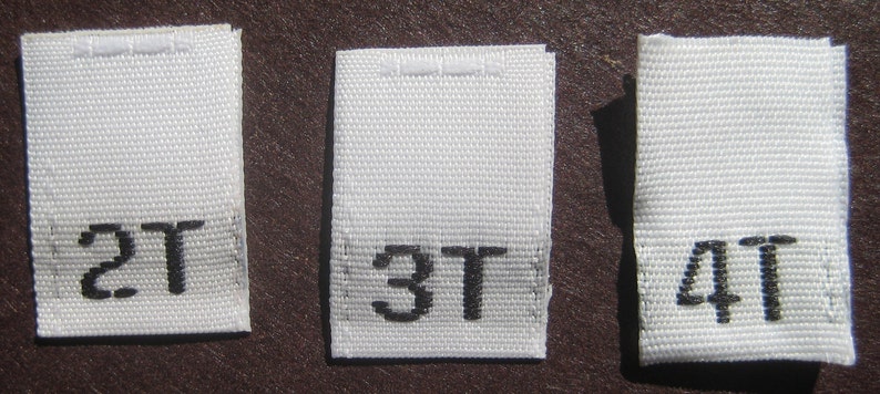 Mixed Lot of 100 pcs White Woven Clothing Labels, Size Tags 2T 3T 4T 33 pcs each size image 1