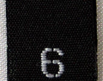 50 etiquetas tejidas negras para ropa, etiquetas de talla 6 - Seis