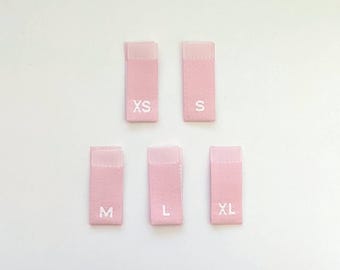 Mixed Lot of 500 pcs LIGHT PINK Woven Clothing Apparel Garment Sewing Labels, Letter Size Tags - xs s m l xl (100 pcs each size)