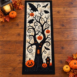 Halloween-löpare-quiltmönster i PDF-format, applikation för läskigt träd, pumpa-quilt, väggbonad, höstsömnadsmönster, omedelbar digital nedladdning!