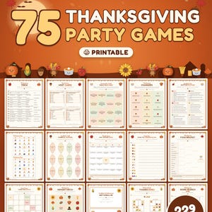 Jeux de Thanksgiving à imprimer en anglais, bundle de 75 jeux | Friendsgiving, quiz, bingo, jeu de sondages, famille, enfants et bureau