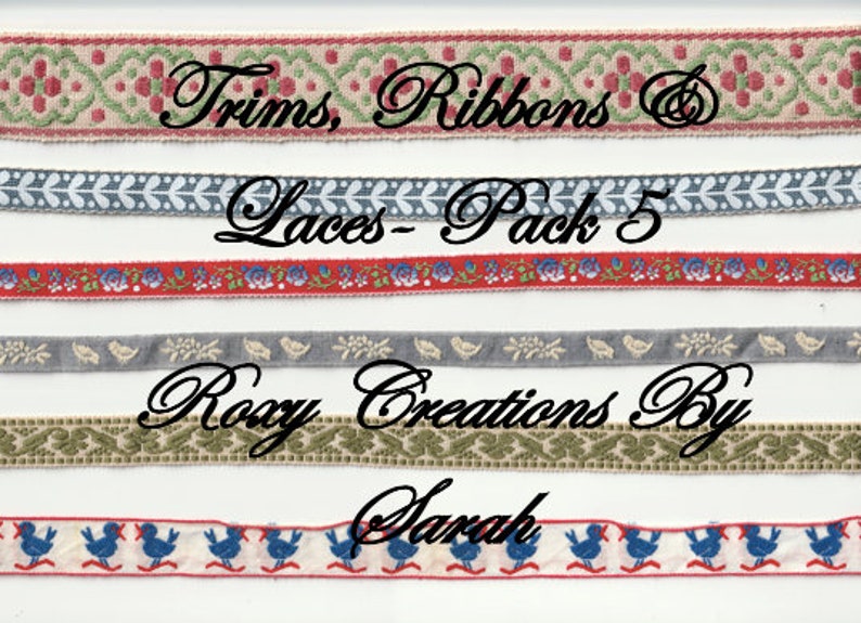 Pack 5 Trims Ribbons & Laces Printable Scrapbook Junk Etsy