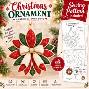 Naaipatroon voor een kerstkrans | Stoffen krans PDF-patroon | Kerstdeurdecoratie | Zelf een strikkrans maken | Kerstornament naaien