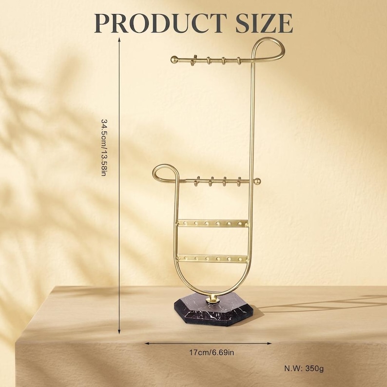 Gold Jewelry Stand, Multi Hook Necklace Holder, Metal Jewelry Organizer ...