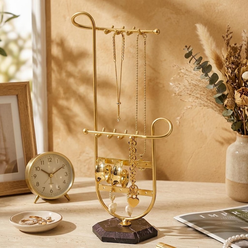 Gold Jewelry Stand, Multi Hook Necklace Holder, Metal Jewelry Organizer ...