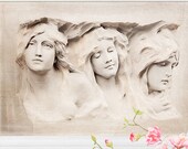 White wall Art Nouveau print Bas relief art, Feminine Woman Face art, Girls Bedroom decor 12 x 16 20 x 30