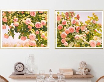 Pink Rose print Set of 2 Flower wall art Extra large art prints, Girls bedroom decor Romantic Floral Diptych 11x14 16x20 40x50