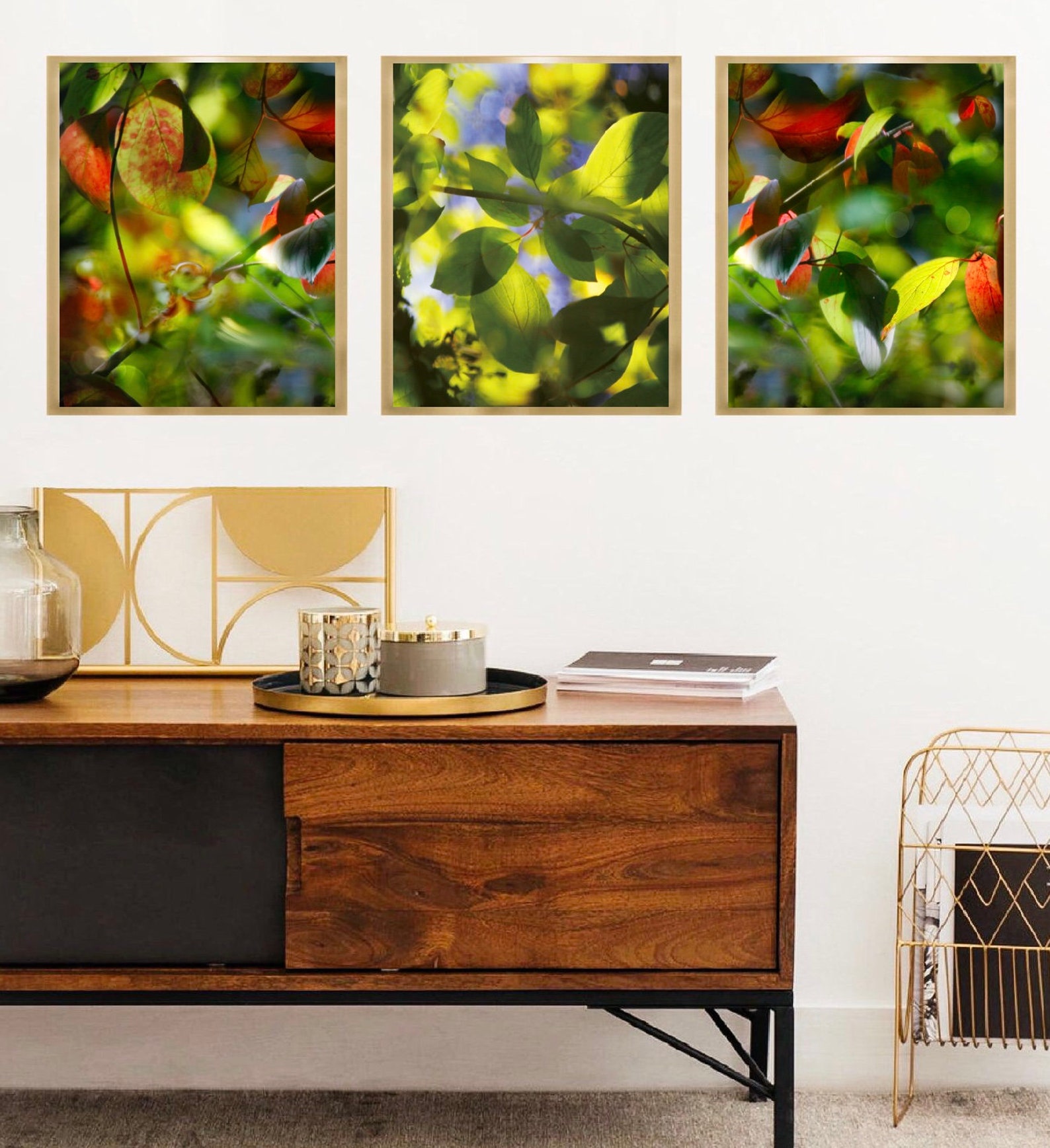 Botanical set of 3 piece wall art Green leaves Large art Etsy