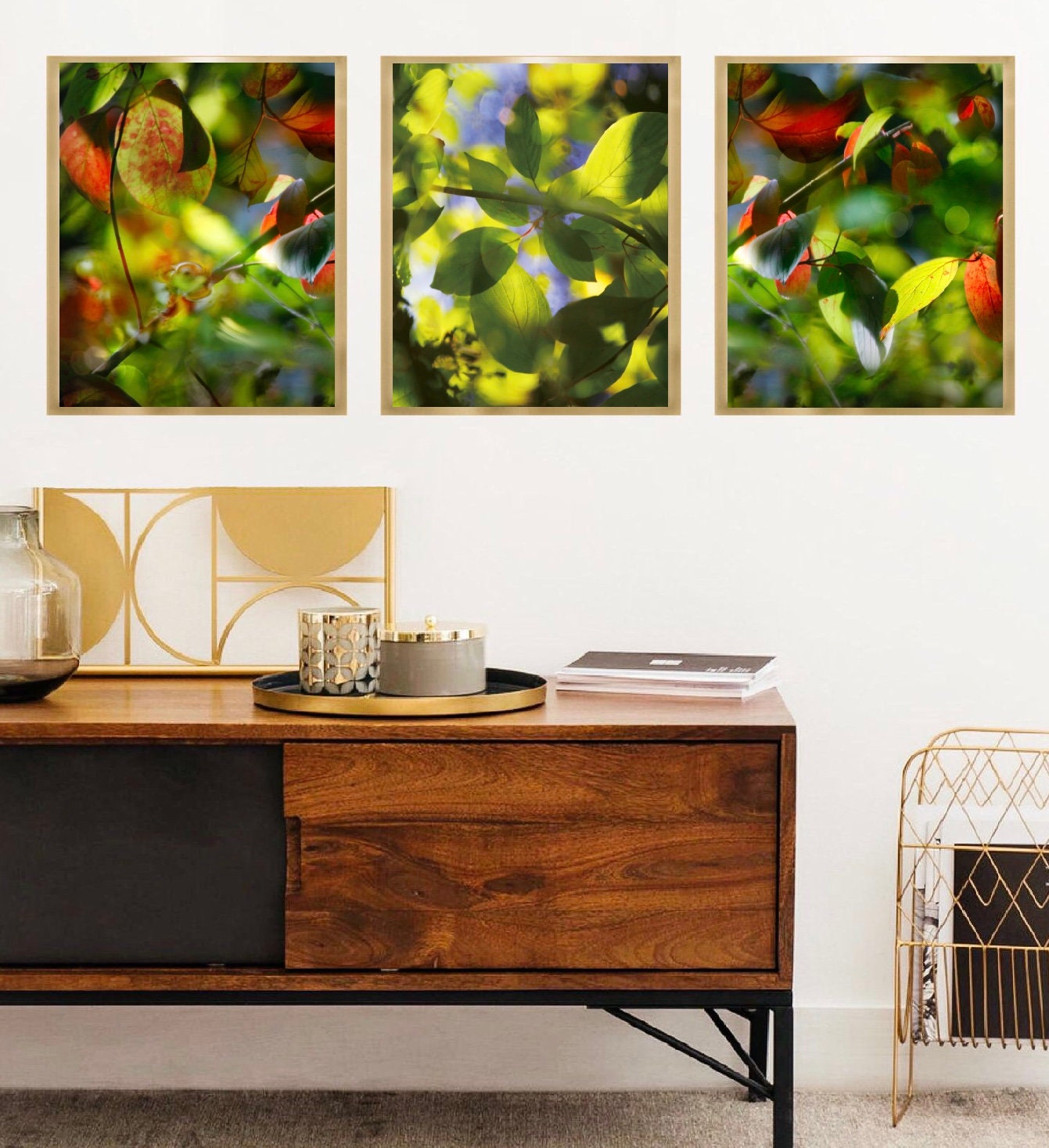 Botanical set of 3 piece wall art Green leaves Large art Etsy