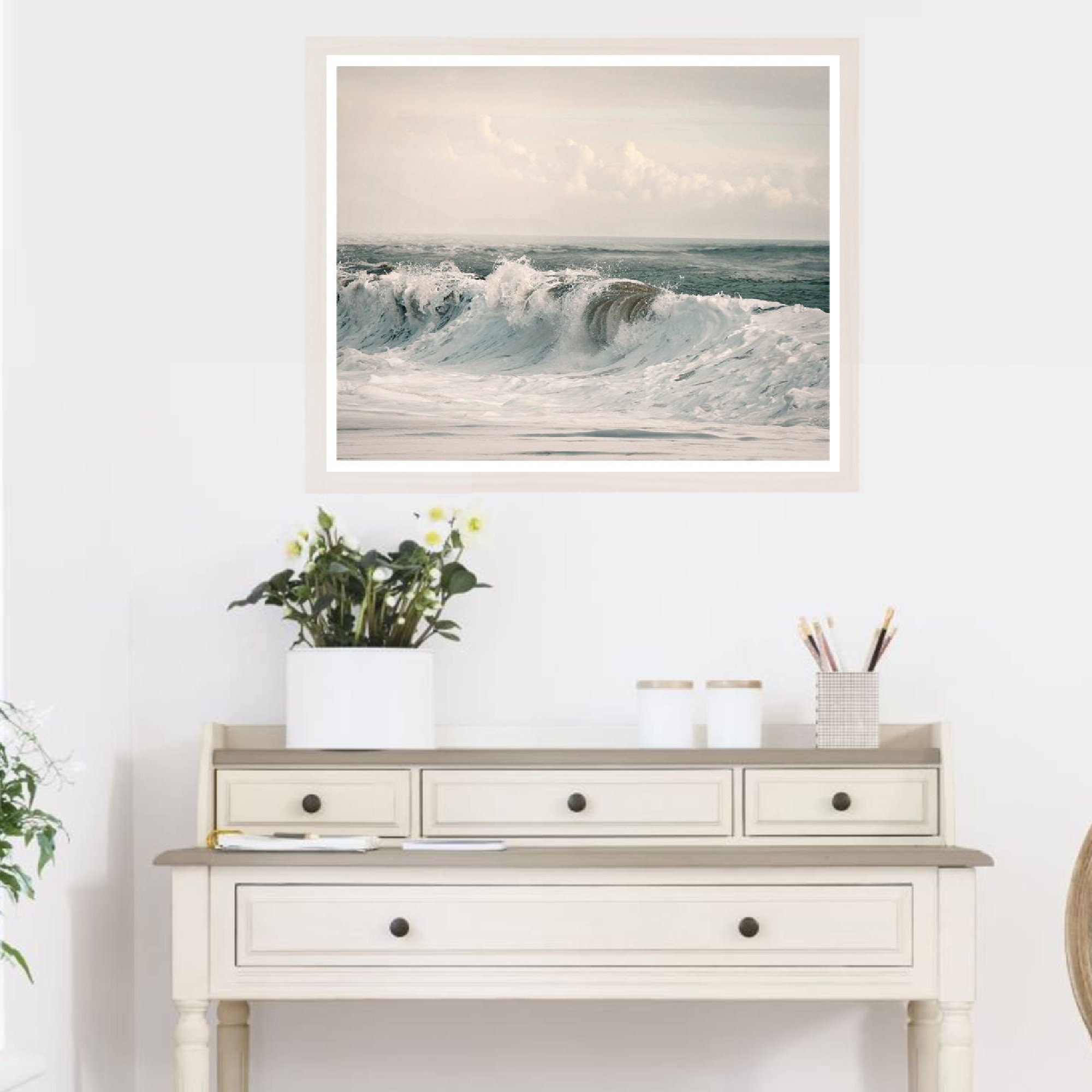 Ocean waves print Extra large White wall art Beach Surf print Etsy