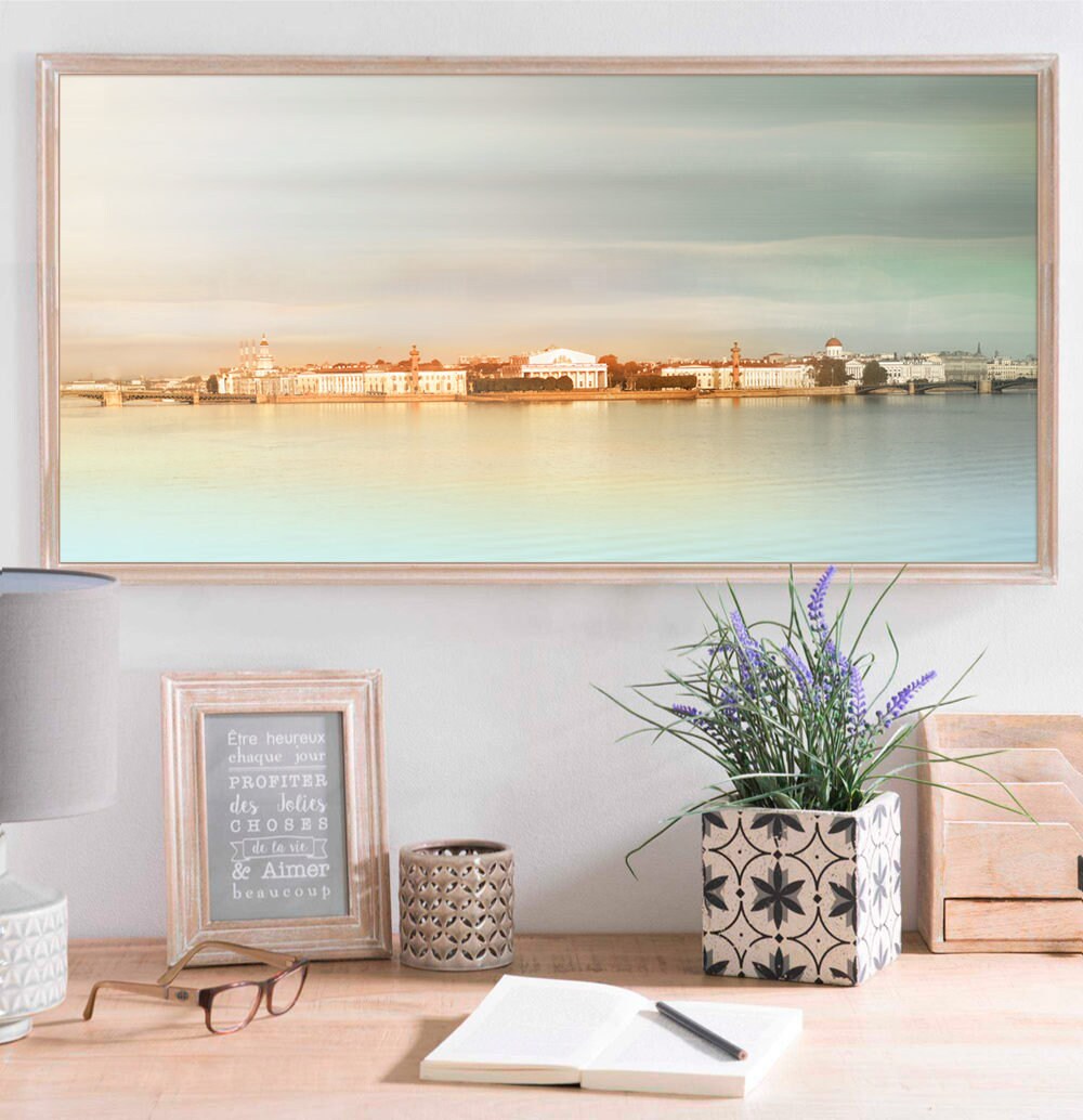 Long wall art above bed Panoramic landscape City art Mint Etsy