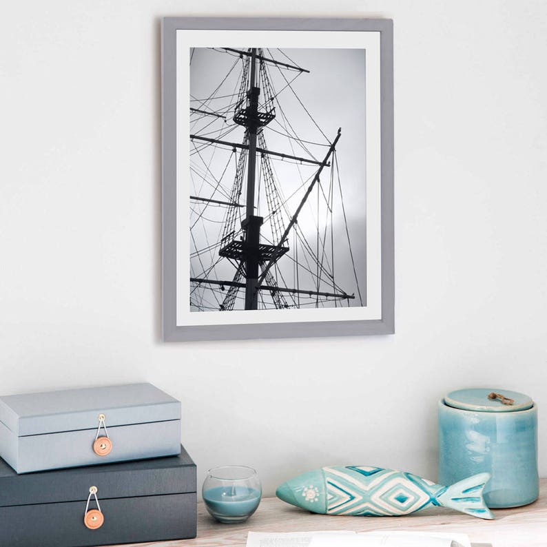 Sailing Ship print Black white Nautical art for men apartment Etsy
