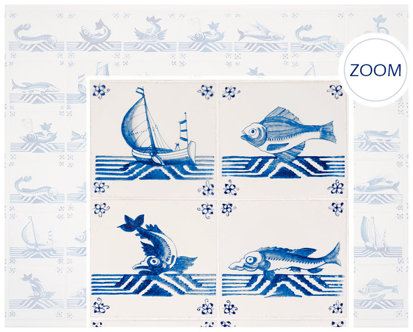 Blue Kitchen tile wall art Fish print Dutch Kitchen wall Etsy