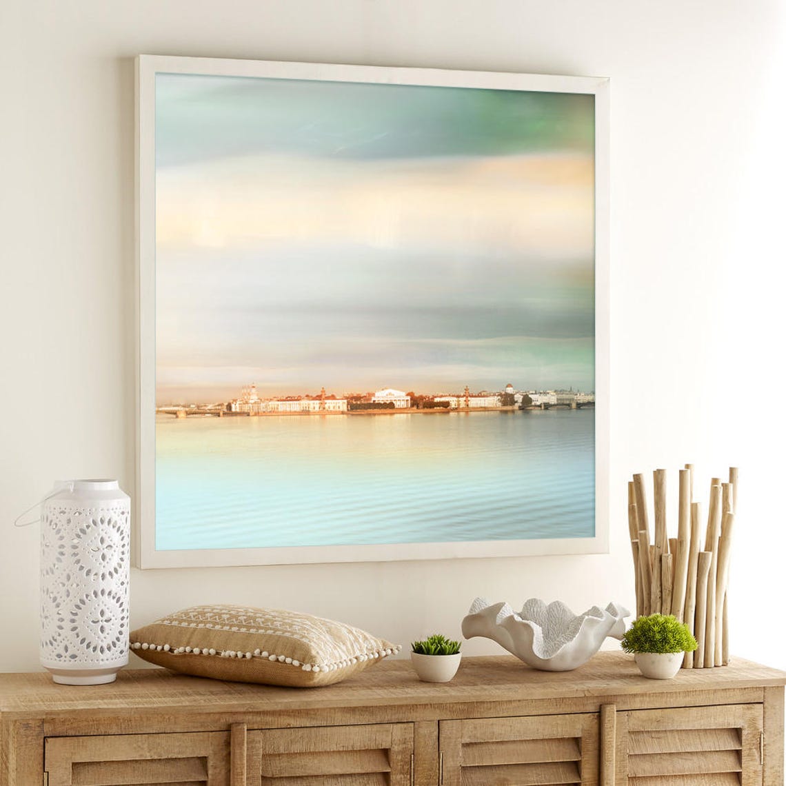 Long wall art above bed Panoramic landscape City art Mint Etsy