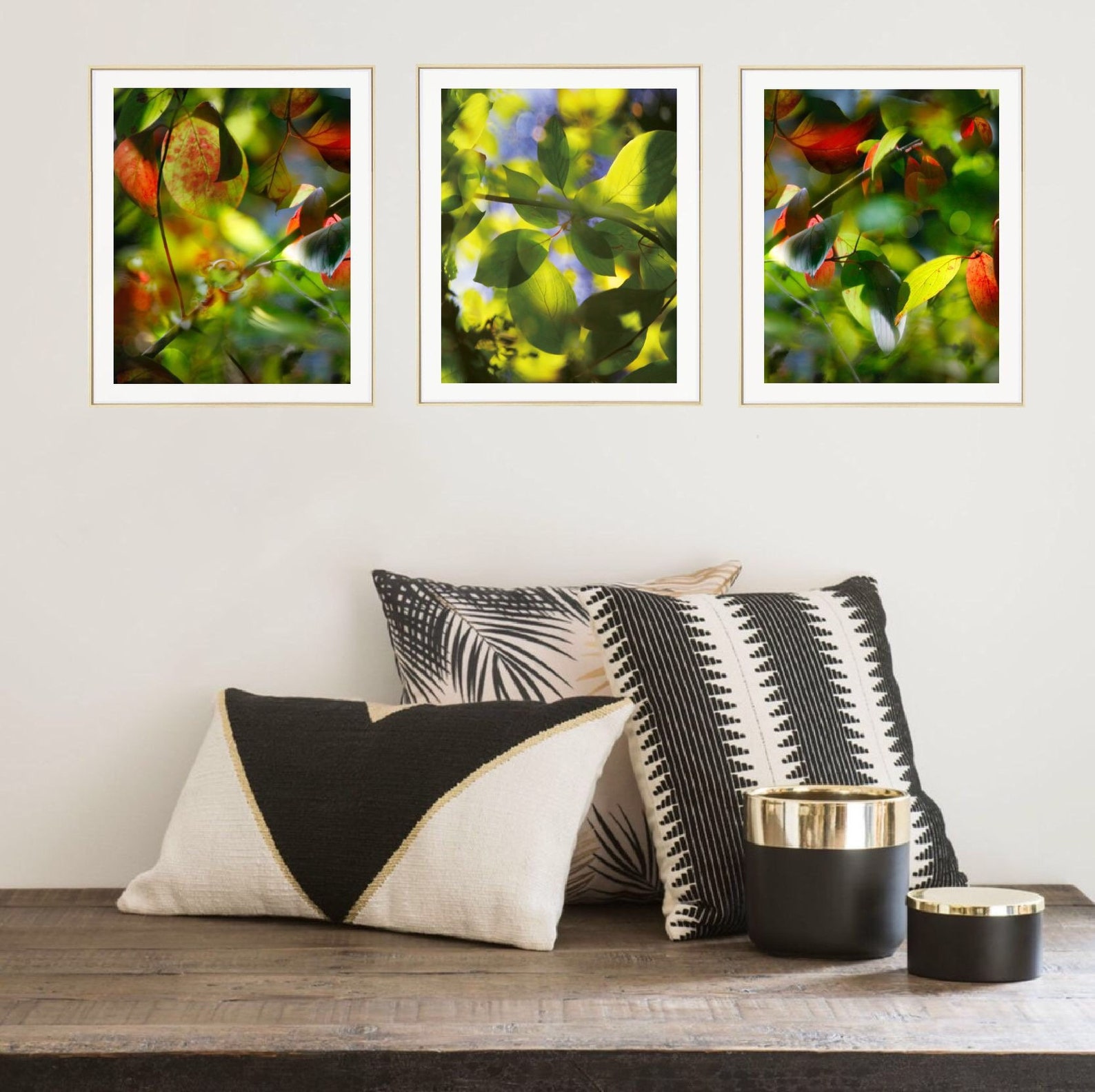 Botanical set of 3 piece wall art Green leaves Large art Etsy